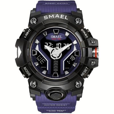 Relógio Esportivo Masculino Digital Dual Display Mostrador Luminoso À Prova Da Água Azul