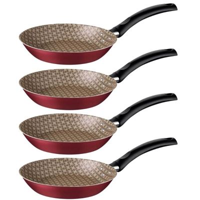 Conjunto 4 Frigideiras Antiaderente 20cm Alumínio 800ml Restaurante Vermelho