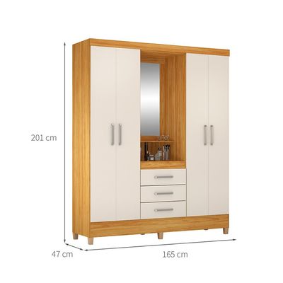 Guarda-Roupa Casal com Espelho Capelinha Pérsia 4 Portas 3 Gavetas Cinamon e Off White