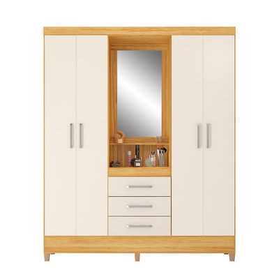 Guarda-Roupa Casal com Espelho Capelinha Pérsia 4 Portas 3 Gavetas Cinamon e Off White