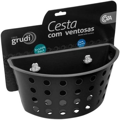 Cesta Plástica One Com Ventosas Preta - 10812-0008 - Coza