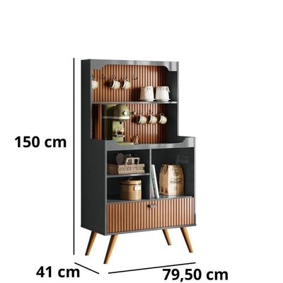 Cantinho Do Café Rubi - 1 Porta Basculante Em Mdf Cinza Perolizado-tauari Ripado - Lukaliam Móveis