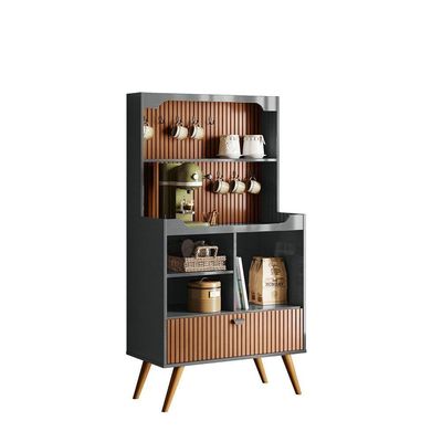 Cantinho Do Café Rubi - 1 Porta Basculante Em Mdf Cinza Perolizado-tauari Ripado - Lukaliam Móveis