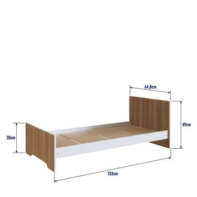 Berço Infantil Cama 3 em 1 133cm Regulagem de Altura Nogal com Branco