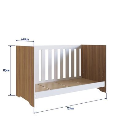 Berço Infantil Cama 3 em 1 133cm Regulagem de Altura Nogal com Branco
