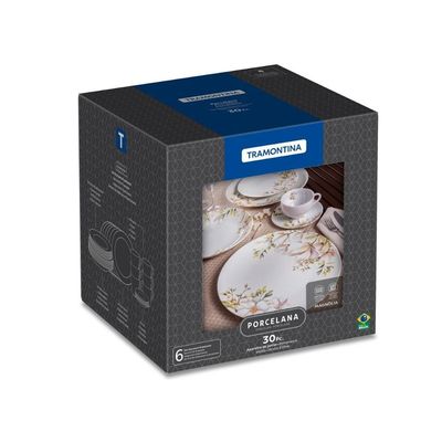 Aparelho De Jantar Tramontina Magnólia Em Porcelana Decorada 30 Peças