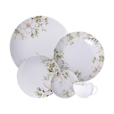 Aparelho De Jantar Tramontina Magnólia Em Porcelana Decorada 20 Peças