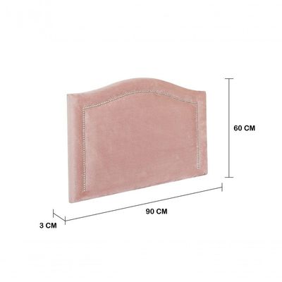 Cabeceira Solteiro Curva Luxo 90x60 Veludo Rosê - Tachas Prata