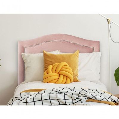 Cabeceira Solteiro Curva Luxo 90x60 Veludo Rosê - Tachas Prata