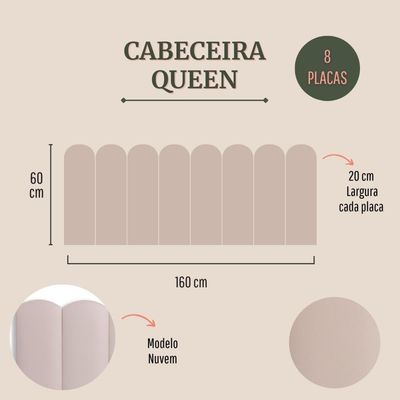 Cabeceira Queen Kit 8 Placas Modelo Nuvem - Courino Marfim / Off White