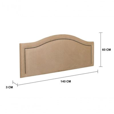 Cabeceira Casal Curva Luxo 140x60 Suede Bege - Tachas Fumê
