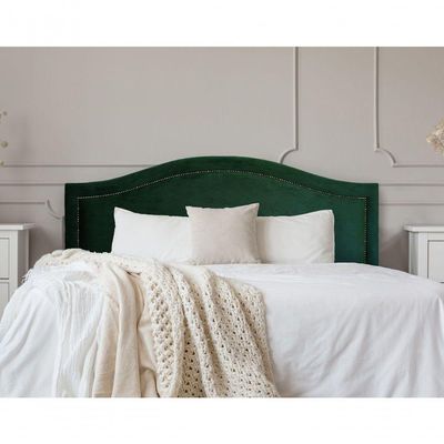 Cabeceira Queen Curva Luxo 160x60 Veludo Verde - Tachas Fumê