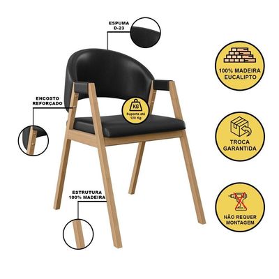 Cadeira Mesa De Jantar Suellen Estofada Reforçada - Balaqui Preto