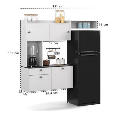 Armário De Cozinha Compacto Com 4 Portas E 1 Gaveta Suspenso Branco