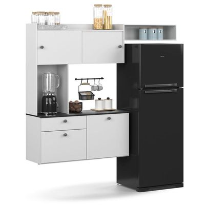 Armário De Cozinha Compacto Com 4 Portas E 1 Gaveta Suspenso Branco