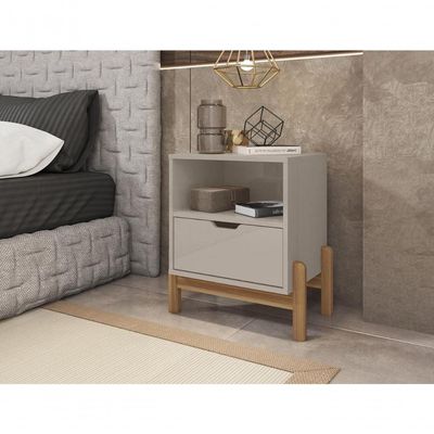 Mesa De Cabeceira C- Nicho E Gaveteiro Porta Itens Aurora Off White