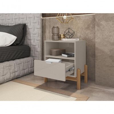 Mesa De Cabeceira C- Nicho E Gaveteiro Porta Itens Aurora Off White