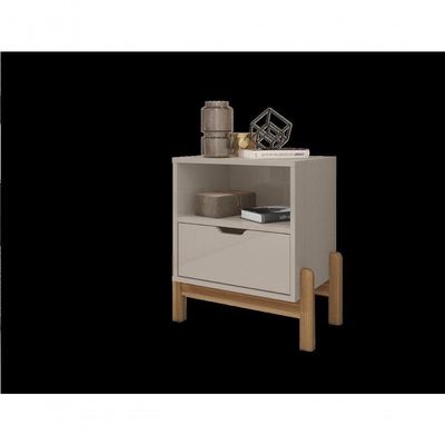 Mesa De Cabeceira C- Nicho E Gaveteiro Porta Itens Aurora Off White