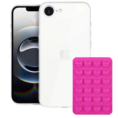 Kit Capa Crystal Slim Para Iphone 16e + Ventosa Rosa Gshield
