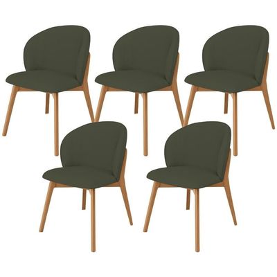 Kit 05 Cadeiras De Jantar E Estar Living Estofada Mia L02 Linho Verde Musgo - Lyam Decor