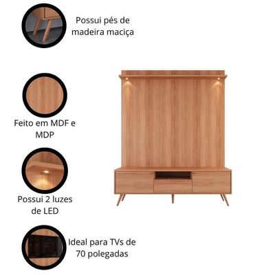 Rack Movelove 2 Portas E 1 Gaveta Com Painel Led Para 70 Polegadas River 183cm Jequitiba Jequitiba