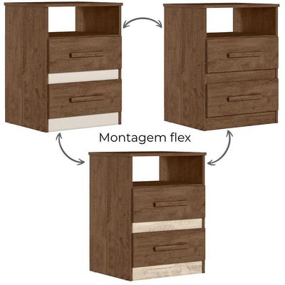 Mesa De Cabeceira Apolo 2 Gavetas 46 Cm Castanho Wood Flex Moval Castanho Wood Flex