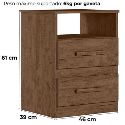 Mesa De Cabeceira Apolo 2 Gavetas 46 Cm Castanho Wood Flex Moval Castanho Wood Flex