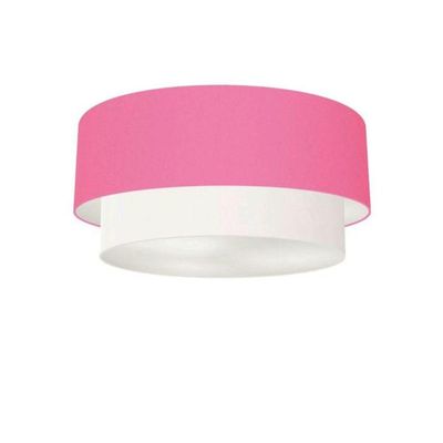 Plafon Duplo Cilíndrico Vivare Md-3017 Cúpula Tecido 50x40cm - Bivolt Rosa-bebê-branco 127/220v