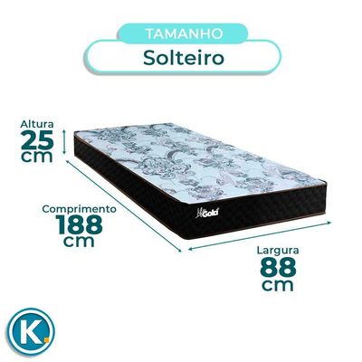 Cama + Bau Azul E Colchão Molas Ensacadas Solteiro - Life Gold Paropas + Cabeceira
