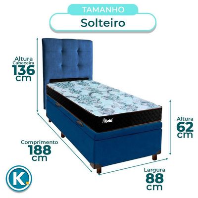 Cama + Bau Azul E Colchão Molas Ensacadas Solteiro - Life Gold Paropas + Cabeceira