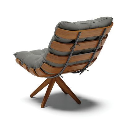 Poltrona Giratória Costela Suede Grafite Base de Madeira MA30 M11 - D'Rossi