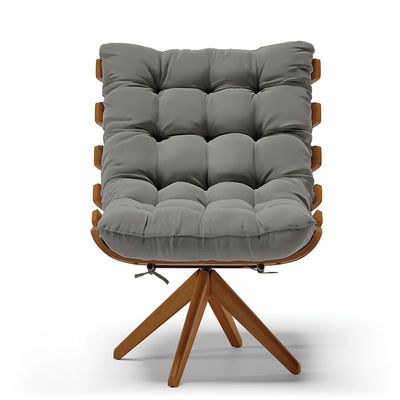 Poltrona Giratória Costela Suede Grafite Base de Madeira MA30 M11 - D'Rossi