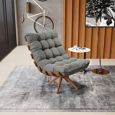 Poltrona Giratória Costela Suede Grafite Base de Madeira MA30 M11 - D'Rossi