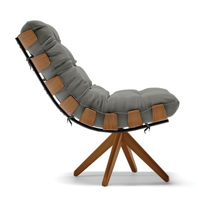 Poltrona Giratória Costela Suede Grafite Base de Madeira MA30 M11 - D'Rossi