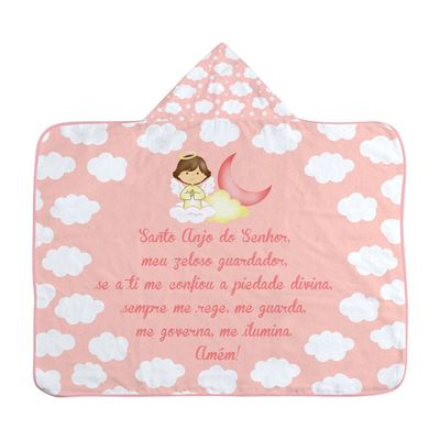 TOALHA DE BANHO BEBE ANJINHO DA GUARDA BUBLIM  ROSA