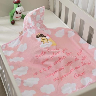 TOALHA DE BANHO BEBE ANJINHO DA GUARDA BUBLIM  ROSA
