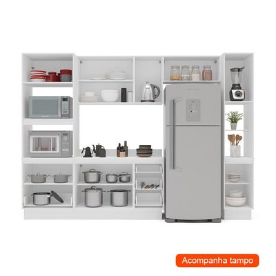 Cozinha Completa com Tampo, Rodapé e Paneleiro Amara 10 Portas 4 Gavetas Azul e Branca