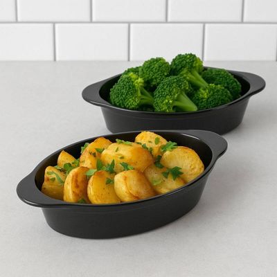 Travessa de Plástico Oval 550ml Saladeira Tigela Preta Coza Uno Servir Petiscos Porções