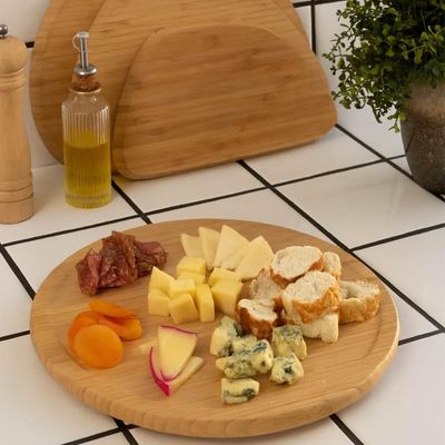 Tábua de Bambu Giratória 30x2cm Lyor Servir Frios Embutidos Petiscos Salgados