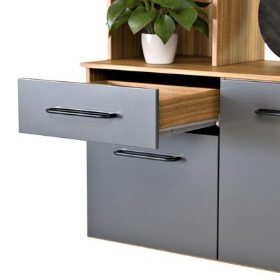 Armário De Cozinha Completo Joana Com 6 Portas E 1 Gaveta Para Cozinha Compacta Ripado Grafite