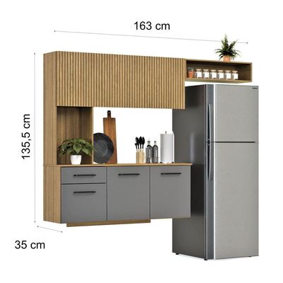 Armário De Cozinha Completo Joana Com 6 Portas E 1 Gaveta Para Cozinha Compacta Ripado Grafite