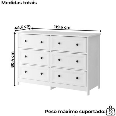 Comoda Para Quarto 6 Gavetas 120 Cm Dm217 Branco Dtall Branco