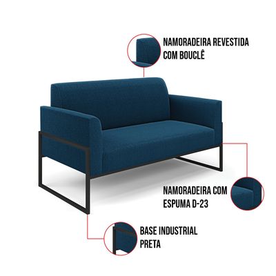 Sofá 2 Lugares Namoradeira Industrial Alta Preto Marisa Bouclê Azul
