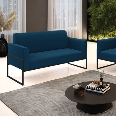 Sofá 2 Lugares Namoradeira Industrial Alta Preto Marisa Bouclê Azul