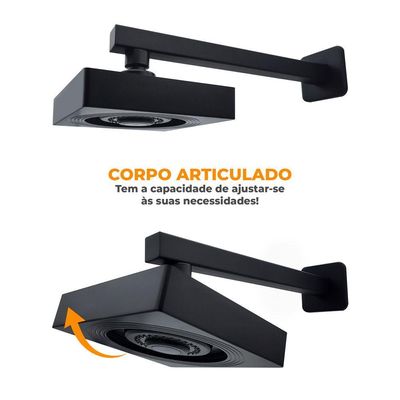 Chuveiro Ducha Autolimpante Quadrado Preto Fosco Articulável Solar Ou Gás Metal Luxo