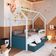 Cama Infantil Montessoriana Casinha Solteiro Gavetas com Roda Branco com Azul