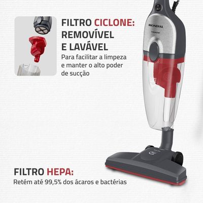 Aspirador De Pó Vertical Mondial Turbo Cinza Com Inox 110V