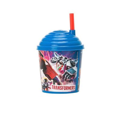 Copo Com Canudo 270ml Infantil Decorado Transformers