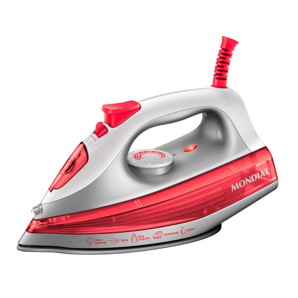 Ferro de Passar Roupa a Vapor Mondial FVN-01-O 1200W Branco e Coral - 127V Ferro de Passar Roupa a Vapor Mondial FVN-01-O 1200W Branco e Coral - 127V