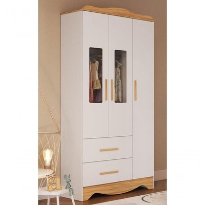 Armario Infantil 3 Portas 2 Gavetas Clara - Moveis Peroba Amendoa-branco